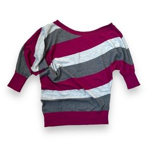 Guess Asymmetrical Gray and Purple Striped Top | EUC Size XS